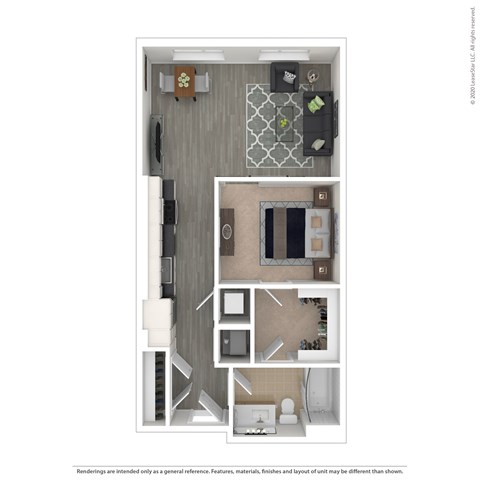 Floor plan for studio, 1 bath, 639 sqft